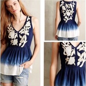Anthropologie Floreat Peplum Tank Small Embroidered Dip Dyed‎ Sleeveless